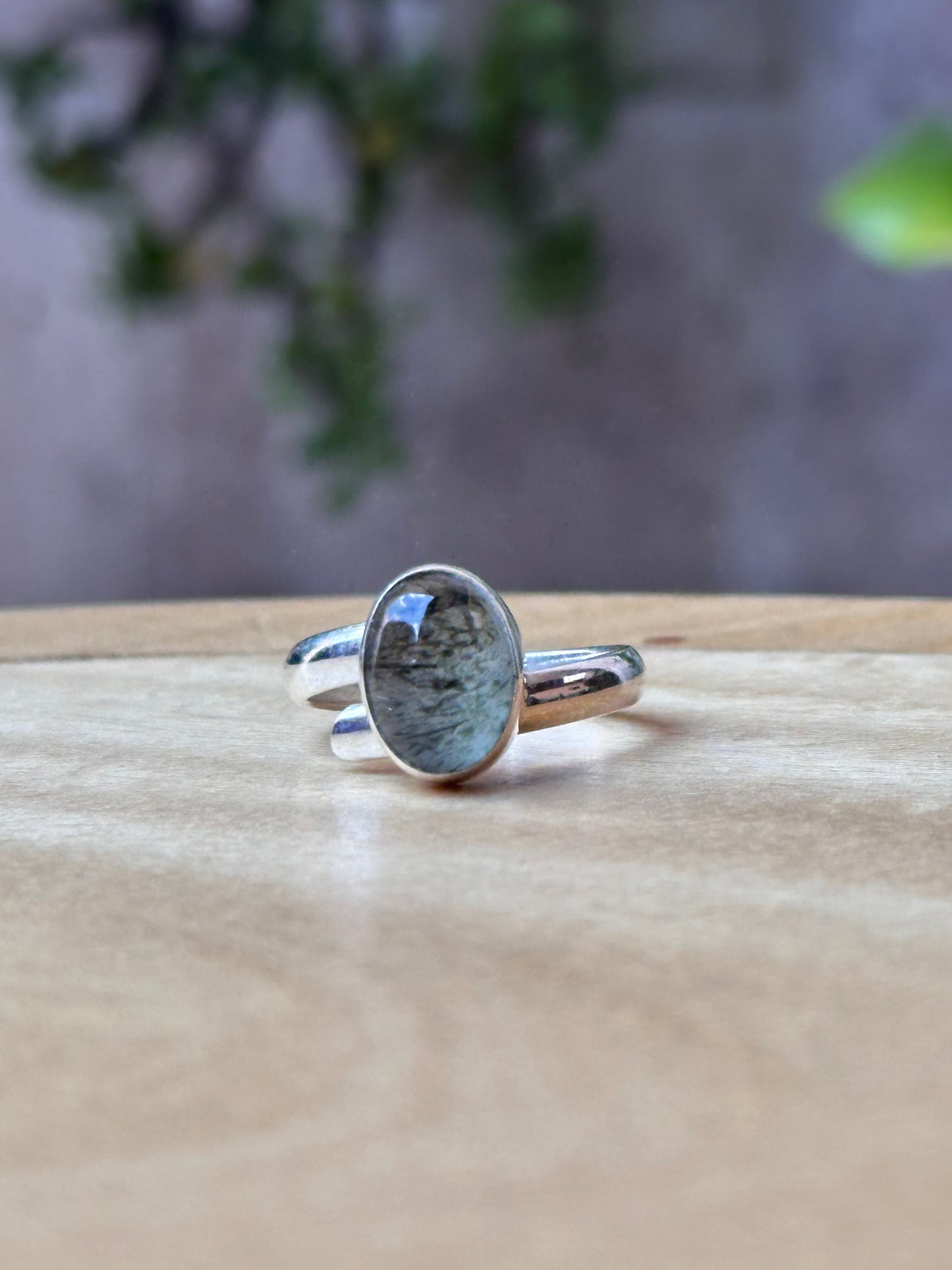 Anillo ajustable de Rutilo verde redondo