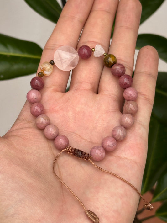 Pulsera Ajustable · Amatista, Granate, Cuarzo Rosa & Hematita
