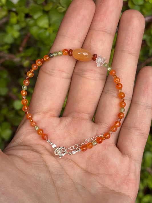 Pulsera de Cornalina, Peridoto, Pirita, Jaspe Rojo & Herkimer con Diamante Herkimer