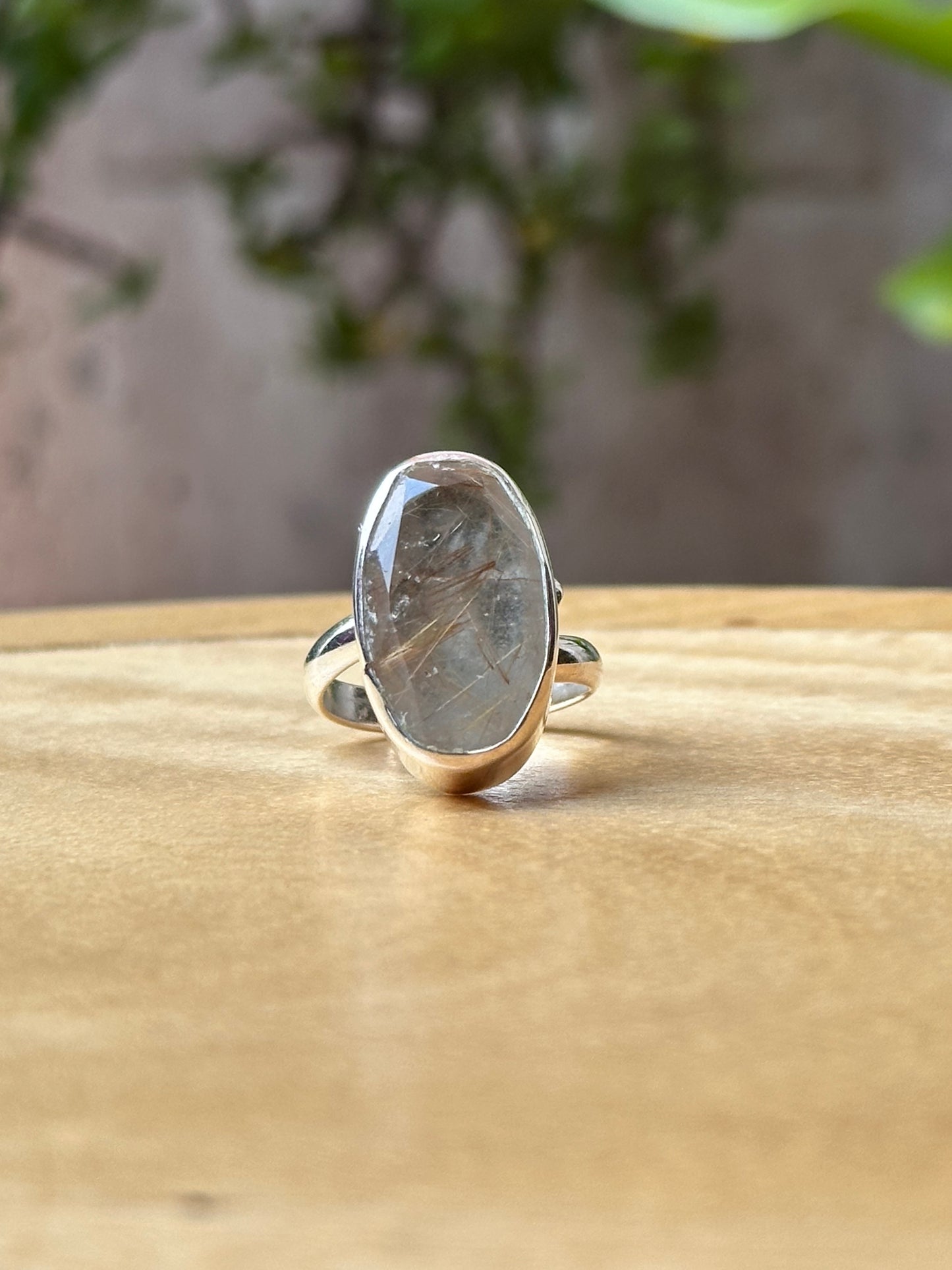 Anillo ajustable de Cuarzo Rutilado facetado
