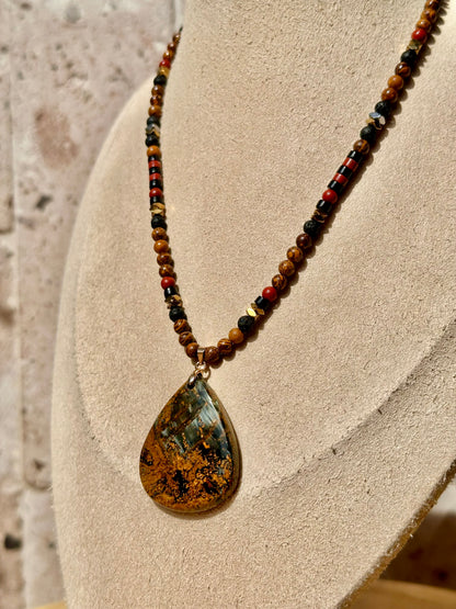 Collar Ajustable de Pietersita, Jaspe Maryam, Jaspe Rojo, Hematita y Piedra Volcánica