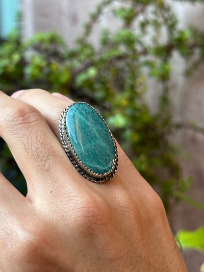 Anillo ajustable de amazonita grande