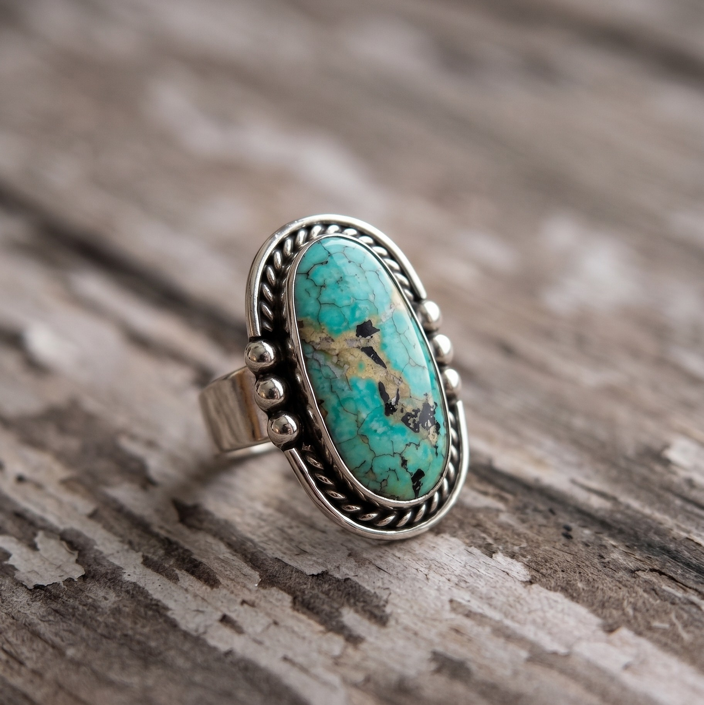 Anillo Ajustable de pirita con turquesa