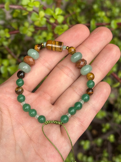Pulsera Ajustable de Venturina Verde, Hematita, Ojo de Tigre