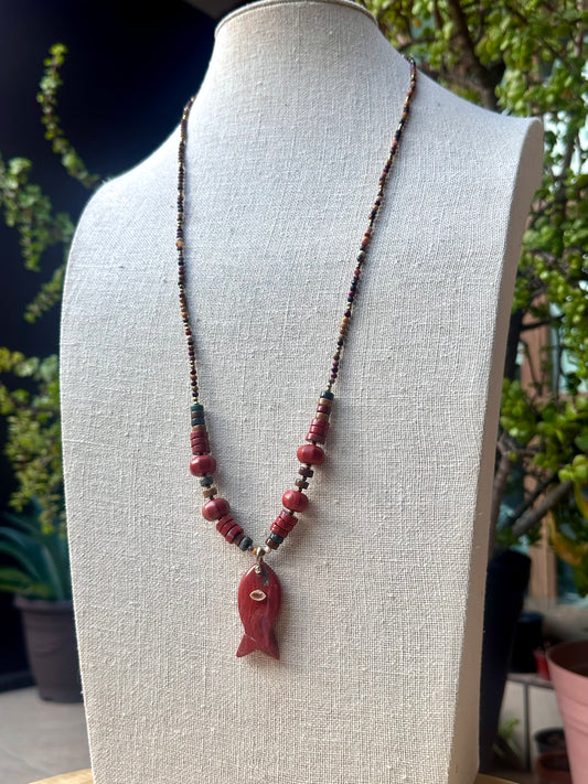 Collar de Jaspe Rojo, Ojo de Tigre y Mokaita