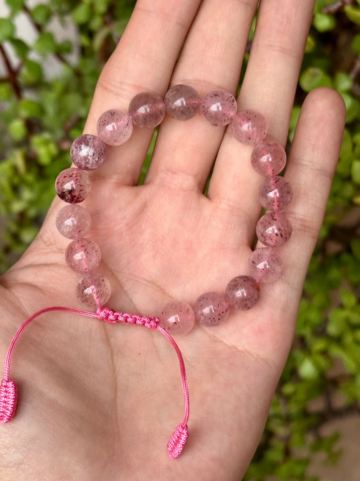 Pulsera Ajustable de Cuarzo Fresa 10mm