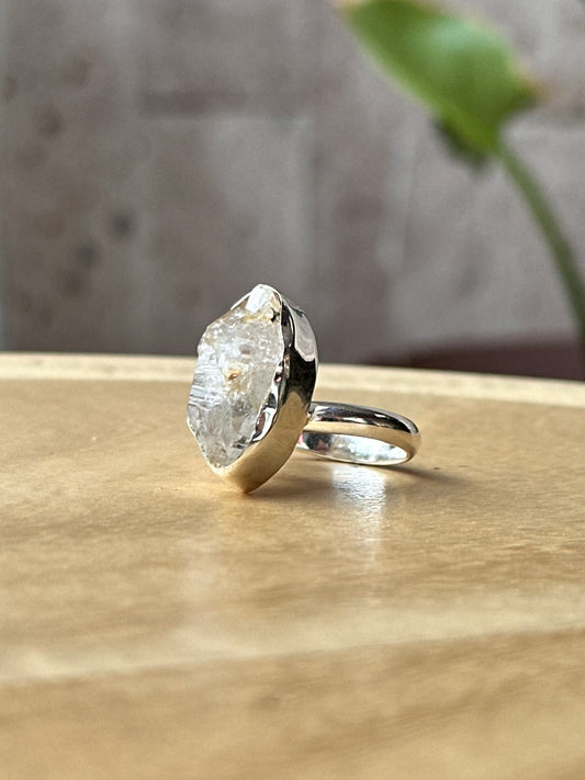 Anillo ajustable de Cuarzo Herkimer grande