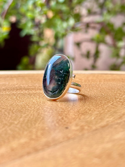 Anillo Ajustable de Ágata Musgosa Ovalado