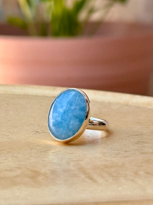 Anillo Ajustable de Ágata teñida azul