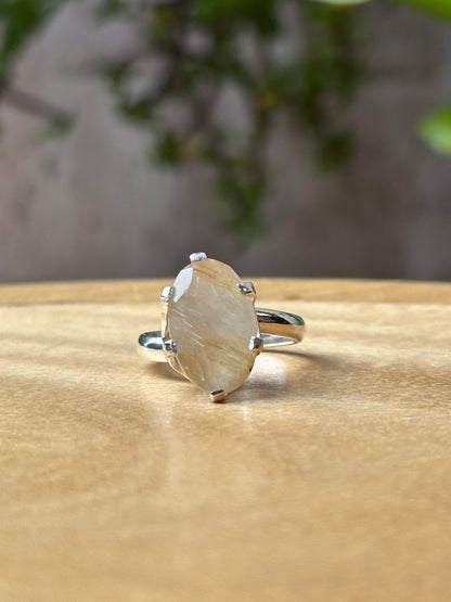Anillo ajustable de Cuarzo Rutilado facetado