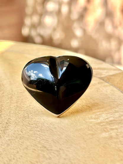 Anillo ajustable de obsidiana arcoíris corazón
