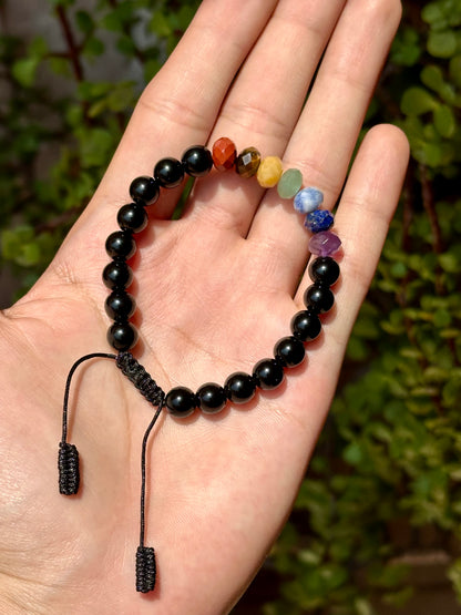 Pulsera ajustable Obsidiana Dorada y 7 Chakras facetado