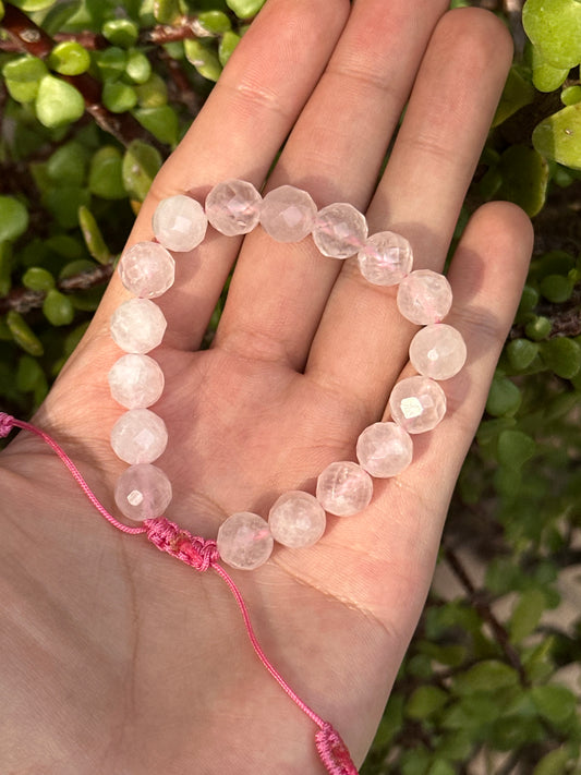 Pulsera Ajustable de Cuarzo Rosa Facetado 10mm