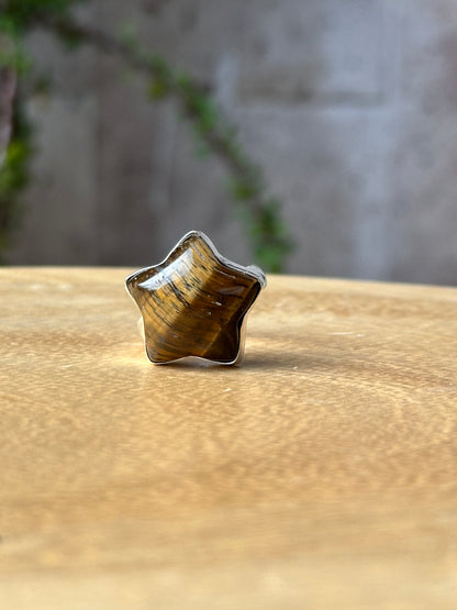 Anillo ajustable de Ojo de Tigre estrella