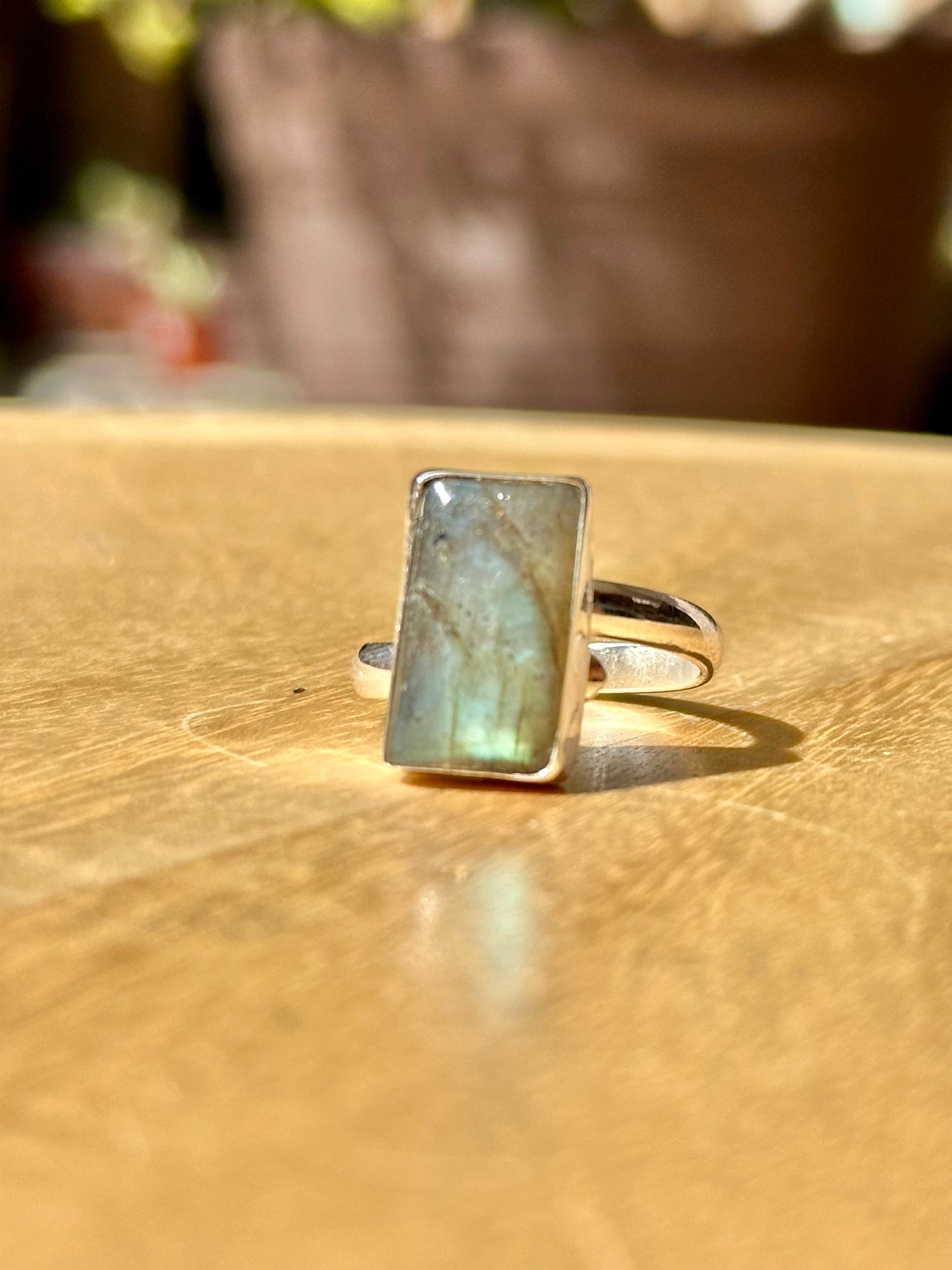 Anillo ajustable de labradorita rectangular