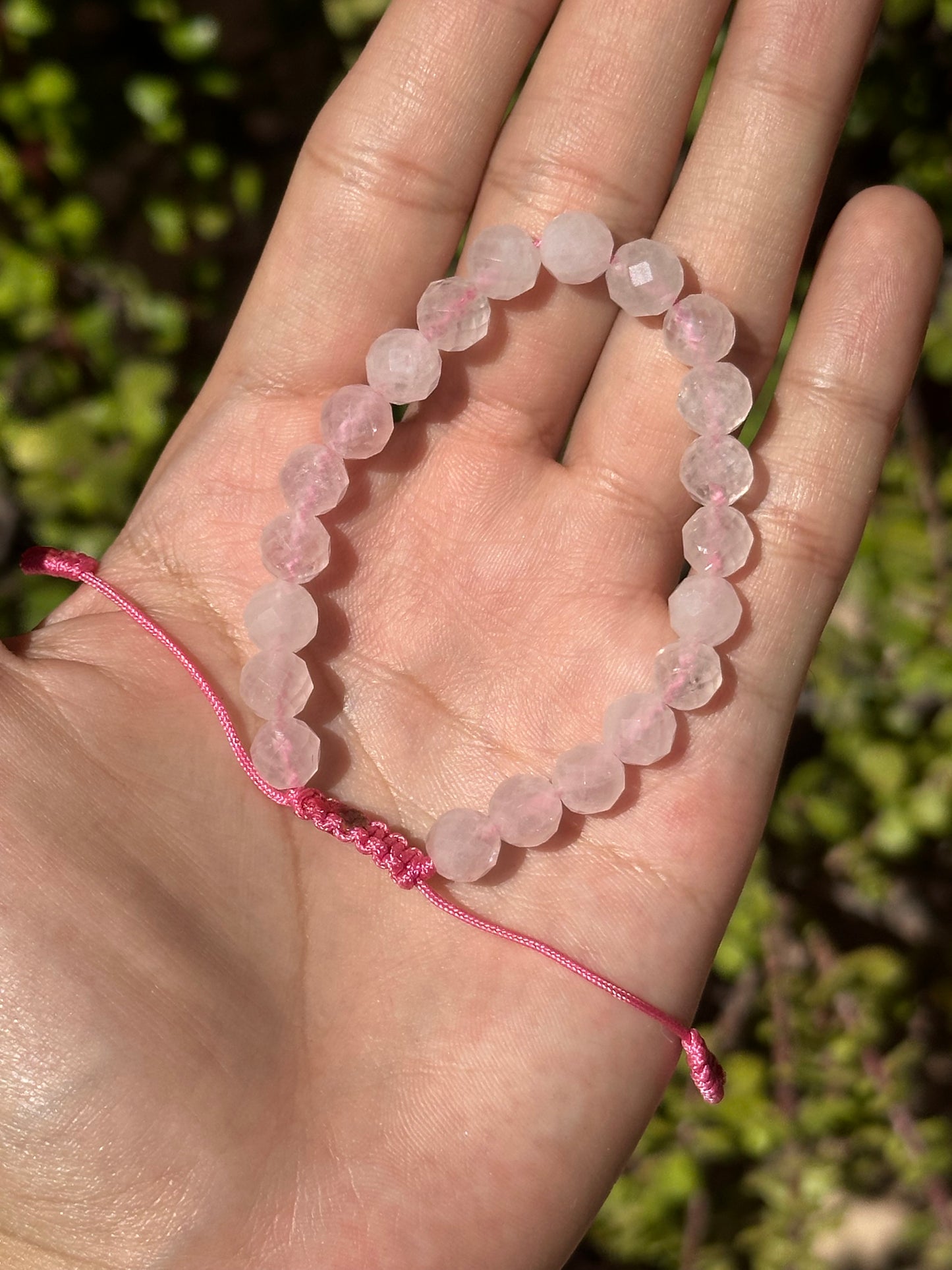 Pulsera Ajustable de Cuarzo Rosa Facetado 8mm