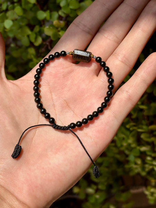 Pulsera Ajustable de Obsidiana Negra, Turmalina y Hematita