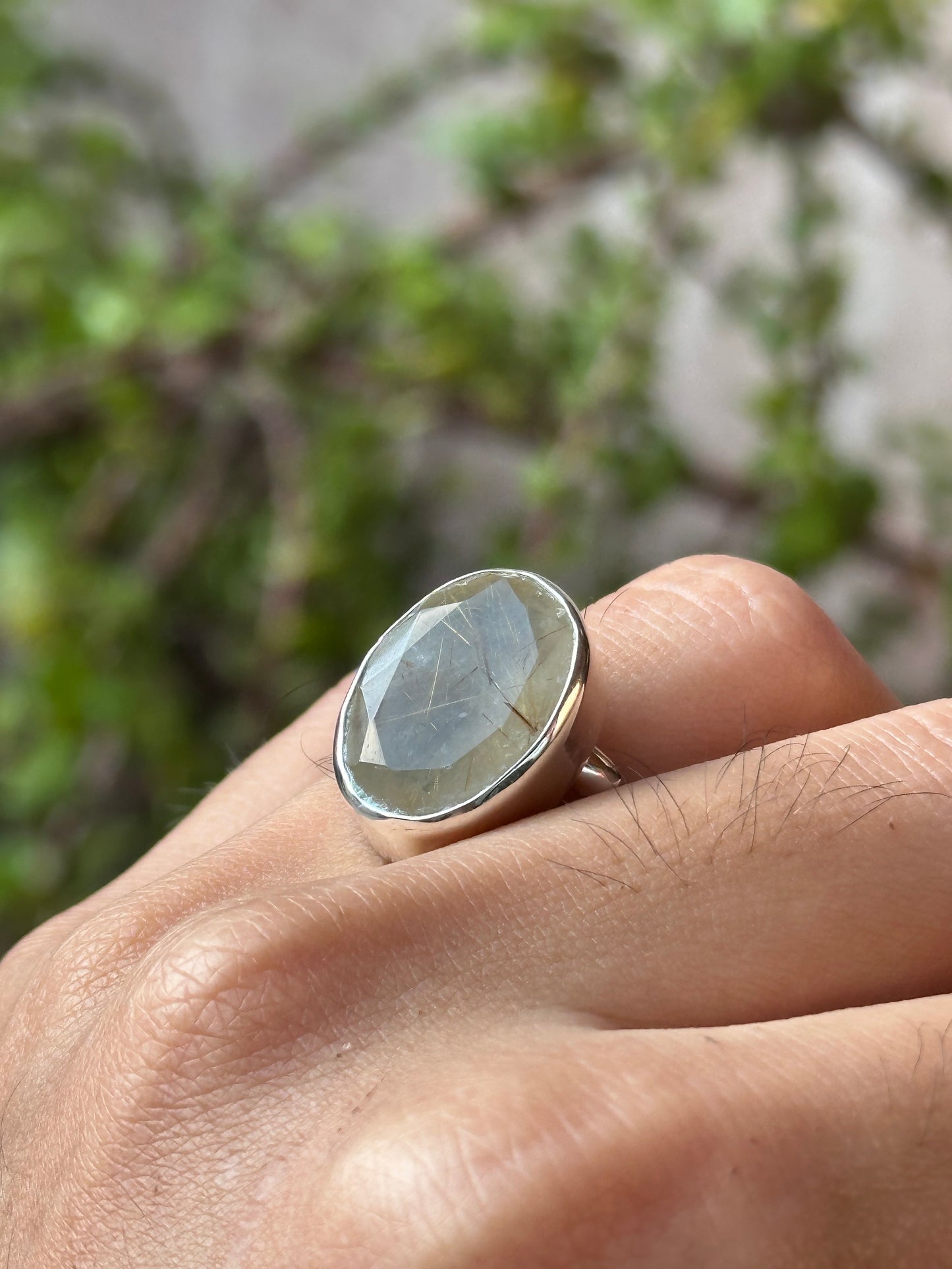 Anillo ajustable de Cuarzo Rutilado facetado