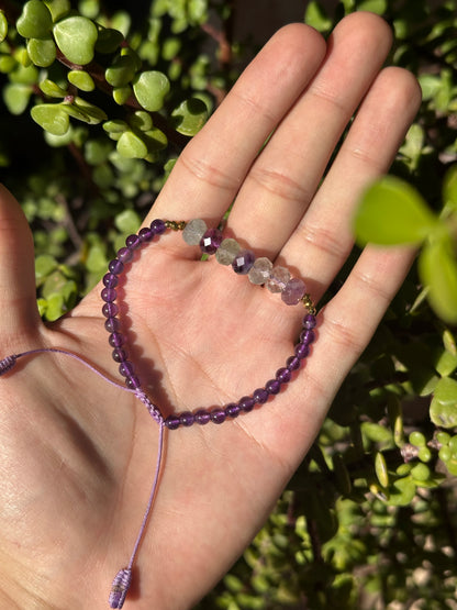 Pulsera Ajustable de Amatista A+ y Fluorita