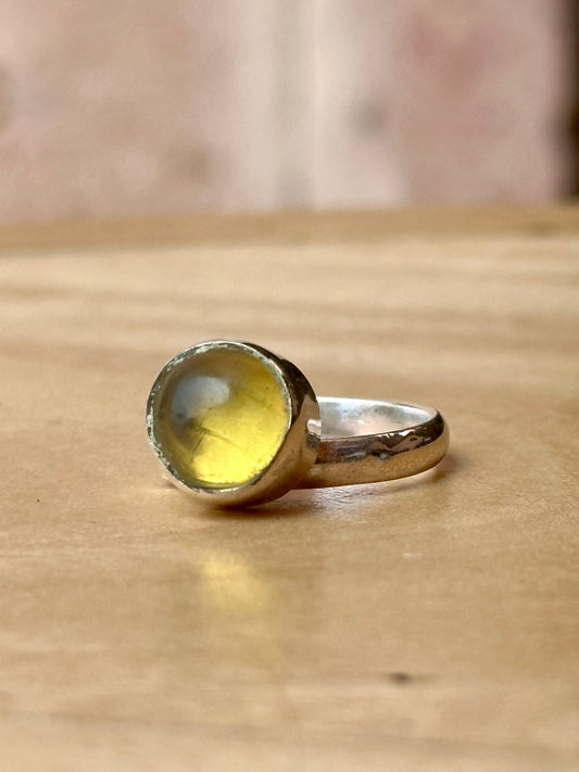 Anillo Ajustable de ámbar montado en alpaca
