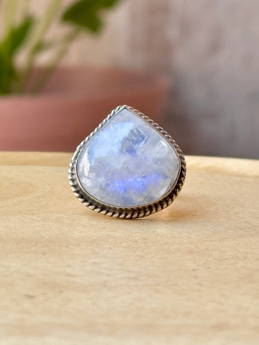 Anillo ajustable de piedra luna grande vintage