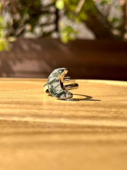Anillo ajustable de ágata árbol en bruto