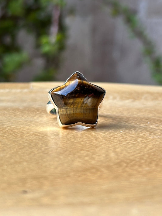 Anillo ajustable de Ojo de Tigre estrella