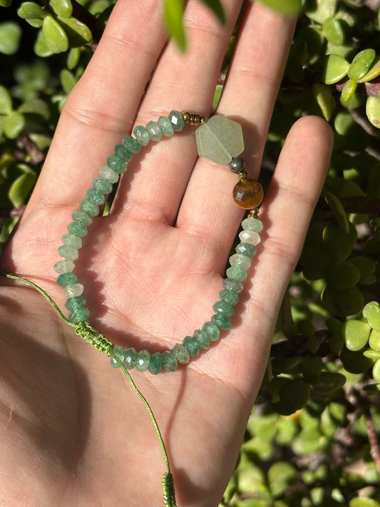 Pulsera Ajustable de Venturina Verde, Hematita, Ojo de Tigre y Pirita