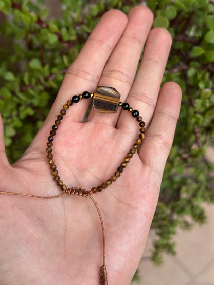 Pulsera Ajustable de Ojo de Tigre, Turmalina y Hematita