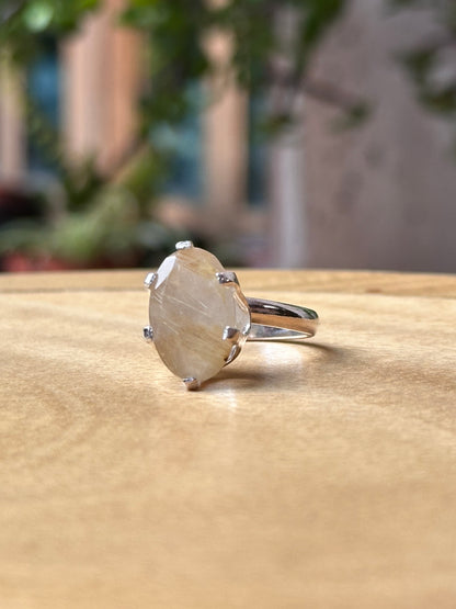Anillo ajustable de Cuarzo Rutilado facetado