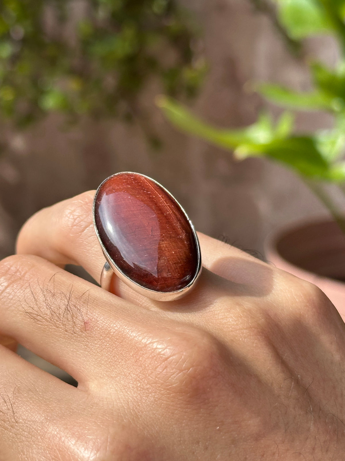 Anillo Ajustable de Ojo de Buey en Alpaca