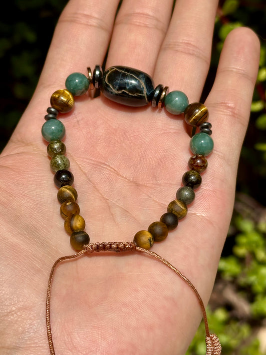 Pulsera Ajustable · Jade Guatemala, Ojo de Halcón, Ojo de Tigre & Hematita