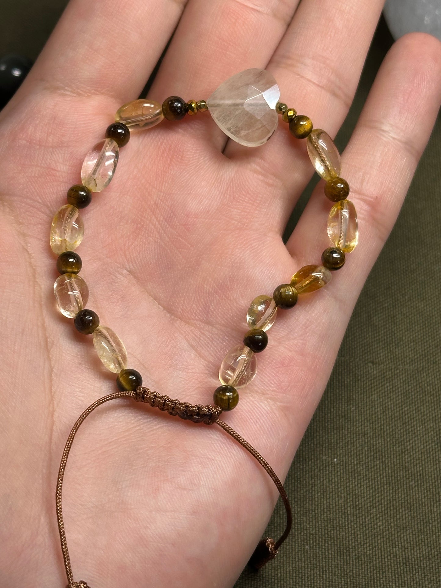 Pulsera Ajustable de Citrino, citrino limón, ojo de tigre & hematita
