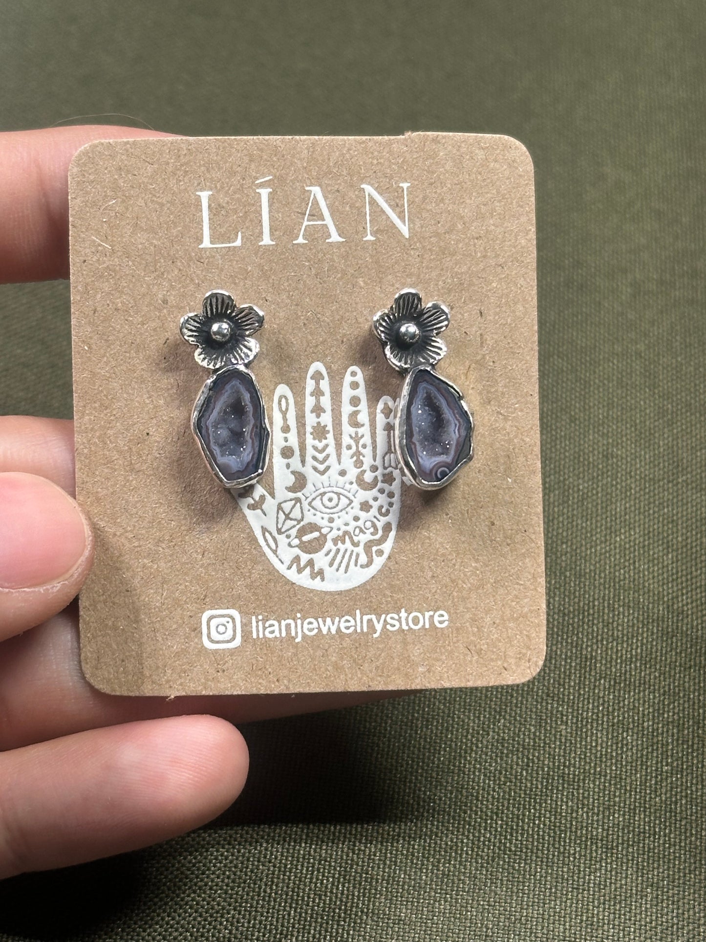 Aretes de flor & ágata con geoda