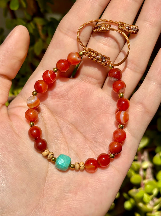 Pulsera Ajustable de Cornalina Roja, Hematita, semilla de flor de loto y turquesa