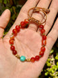 Pulsera Ajustable de Cornalina Roja, Hematita, semilla de flor de loto y turquesa