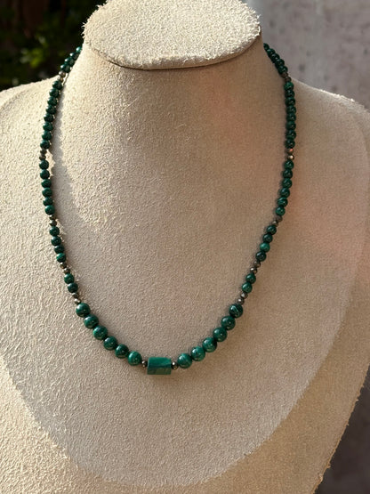 Collar Ajustable de Malaquita y Pirita 6mm