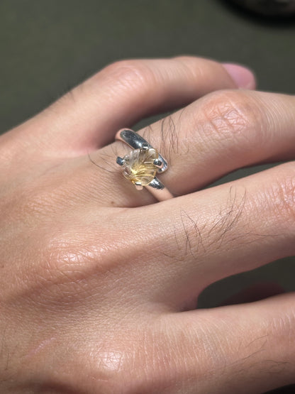 Anillo Ajustable de Turmalina Sandía Tallada en Forma de Hoja
