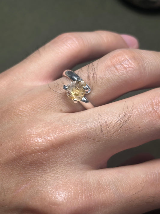 Anillo Ajustable de Turmalina Sandía Tallada en Forma de Hoja
