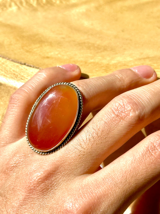 Anillo ajustable de cornalina roja vintage
