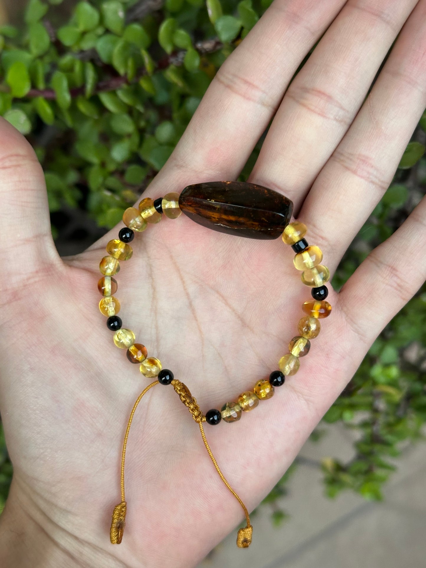 Pulsera Ajustable de Ámbar, Turmalina y Obsidiana