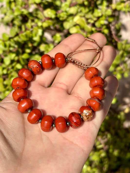 Pulsera Ajustable de Jaspe Rojo & Pirita
