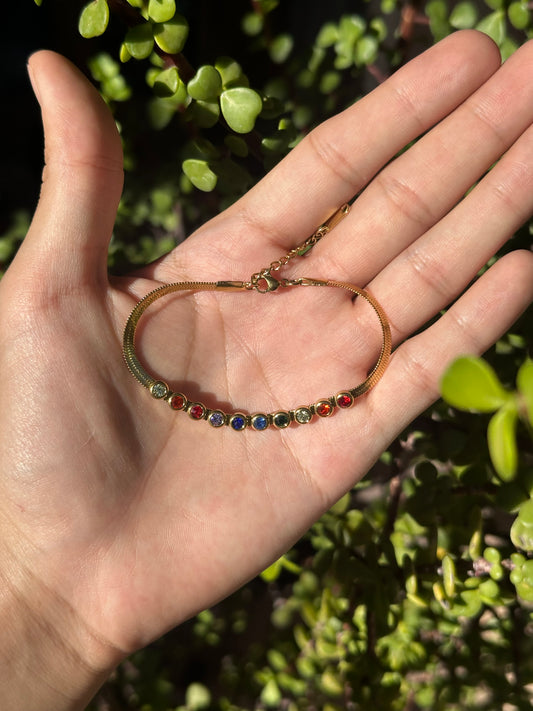 Pulsera de 7 Chakras con Zirconias | Broche Ajustable