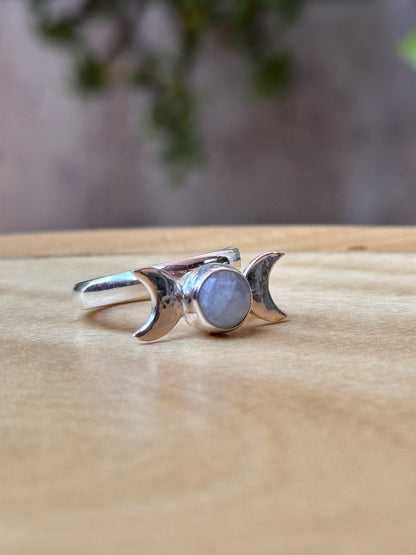 Anillo ajustable de piedra luna redondo mini