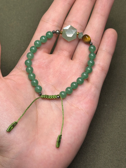 Pulsera Ajustable de Venturina Verde, Hematita, Ojo de Tigre y Pirita lisa