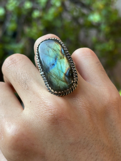 Anillo ajustable de labradorita