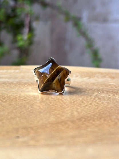 Anillo ajustable de Ojo de Tigre estrella