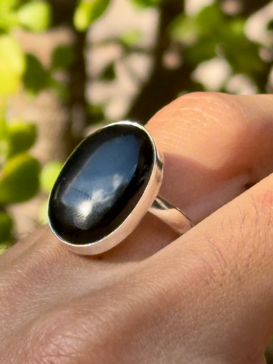 Anillo ajustable de Obsidiana negra redondo