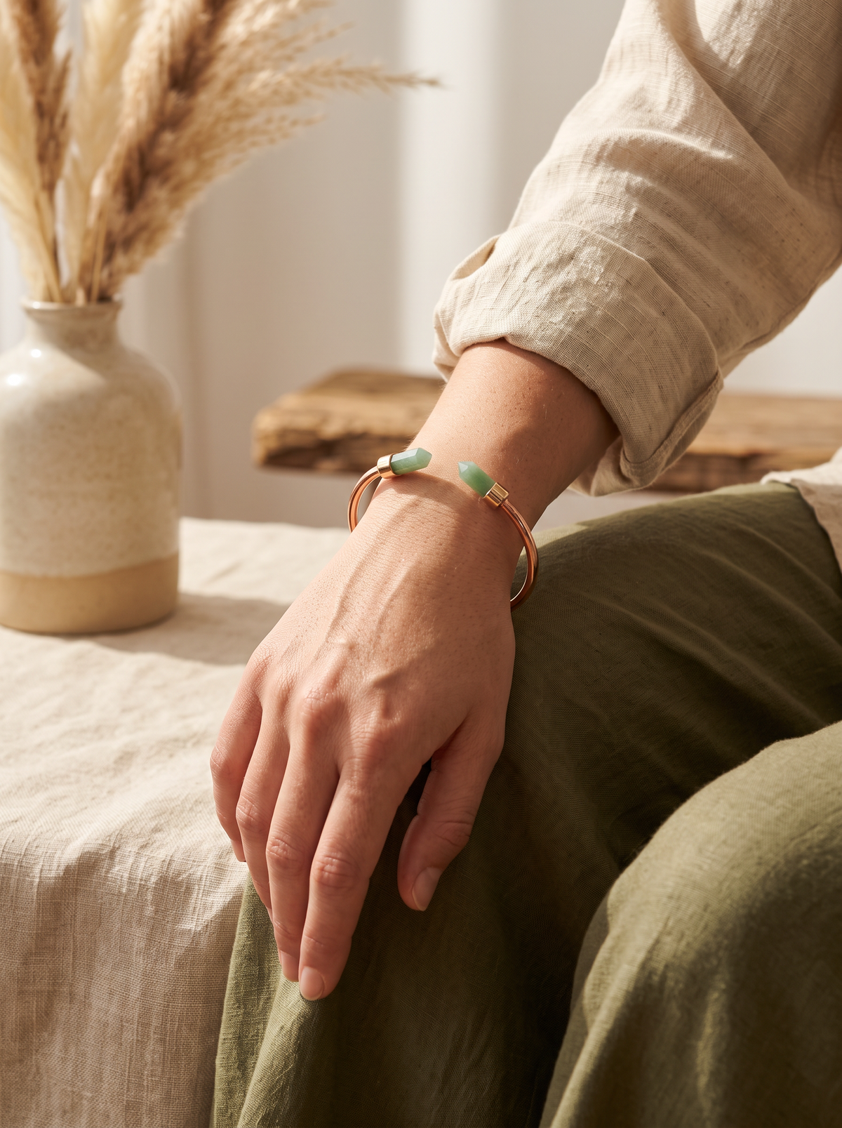 Brazalete de Cobre · Puntas de Venturina Verde
