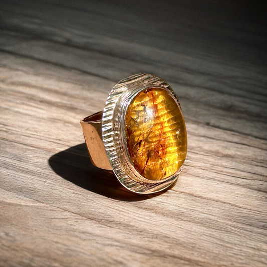 Anillo Ajustable de Ámbar - Joyería Artesanal Mexicana